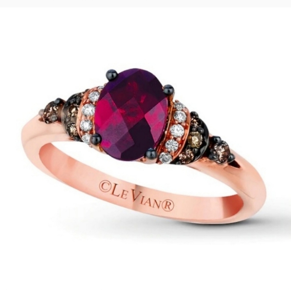 LeVian Rhodolite Garnet 14k Rose Gold 1/6 CTW Diamond Ring